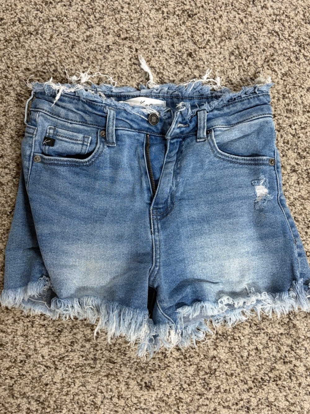 KanCan Light Blue Distressed Denim Shorts with Frayed Hem